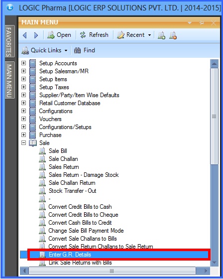 Enter G.R Details menu